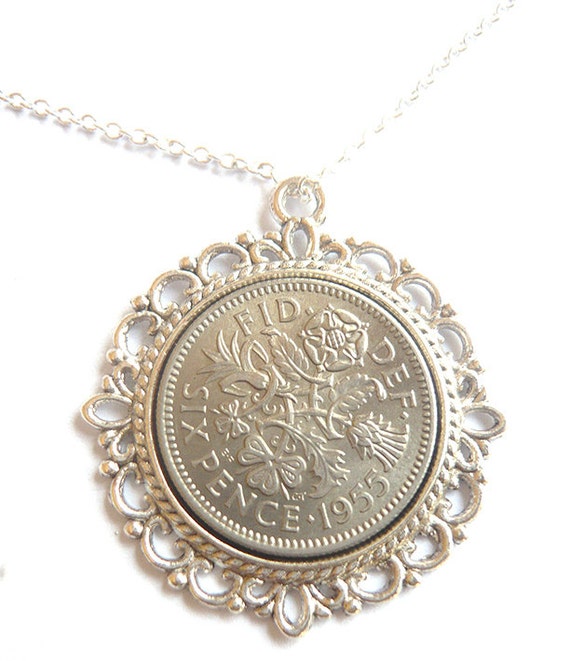 1956 English Sixpence Pendant 63rd Birthday