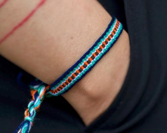 Handwoven Boho Bracelet: Striped Wool & Cotton Friendship Anklet