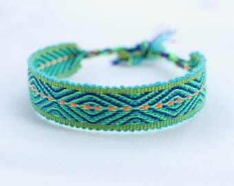 Mint Lime Green Woven Bracelet: Silk Boho Friendship Jewelry