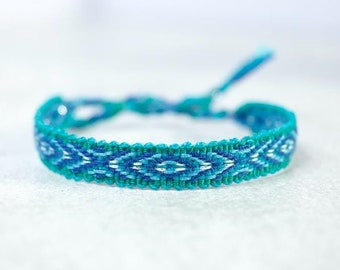 Turquoise Woven Bracelet: Boho Sea Blues, Handmade Cotton & Wool