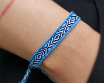 Handwoven Cornflower Blue Bracelet: Boho Textile, Folk Hippie Style