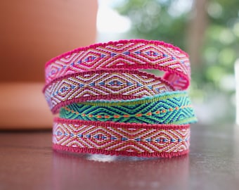 Handwoven Boho Bracelet: Silk, Wool & Cotton Textile - Andean Design