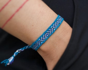 Boho Cerulean Blue Woven Bracelet Handmade Hippie Cotton Friendship Jewelry