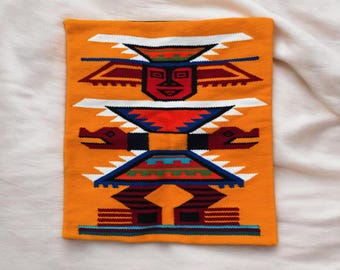 Boho Wool Golden Yellow Woven Pillow Cover, Ethnic Native Folk Art Throw Case, Geometric Textile Cushion, Artisan Decor