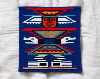 Blue Andean Woven Pillow Cover, Royal Blue Geometric Textile Cushion, Boho Artisan Decor, Ethnic Native Folk Art Throw Pillow Case