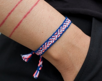 Boho Woven Bracelet: Blue Textile, Silk & Silver Sparkle