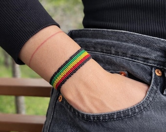 Rasta Woven Handmade Bracelet, Rastafarian Green Yellow Red Bracelet, One Love, Hippie, Beach Bracelet, Traveler Backpacker Bracelet, Reggae