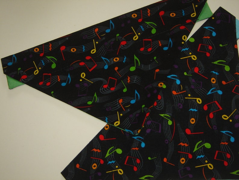CLEARANCE PRICED Music Notes on Black Dog Scarf Over the Collar Dog Bandana