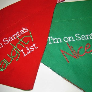 Santa&#39;s List Naughty or Nice Christmas Dog Scarf Over the Collar Dog Bandana