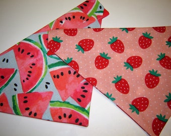 Choice Strawberries or Watermelon Dog Scarf Over the Collar Dog Bandana