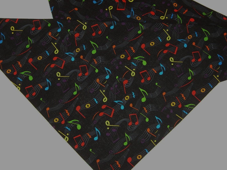 CLEARANCE PRICED Music Notes on Black Dog Scarf Over the Collar Dog Bandana