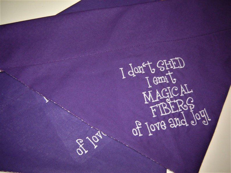 I Don't Shed Embroidered on Purple Dog Scarf Over the Collar Dog Bandana image 3