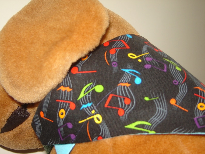 CLEARANCE PRICED Music Notes on Black Dog Scarf Over the Collar Dog Bandana