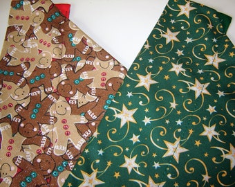 Grab Your Fav! Golden Christmas Stars on Green or Yummy Geingerbread Men Dog Scarves Over the Collar Dog Bandanas