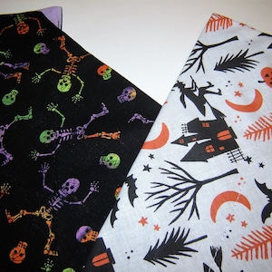Buyer&#39;s Choice! Spooky Halloween Neighborhood OR Skeletons in Fun Colors Dog Scarf Over the Collar Dog Bandana