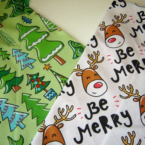 Your Choice! Forest of Christmas Trees or Be Merry Reindeer Dog Scarves Over the Collar Dog Bandanas