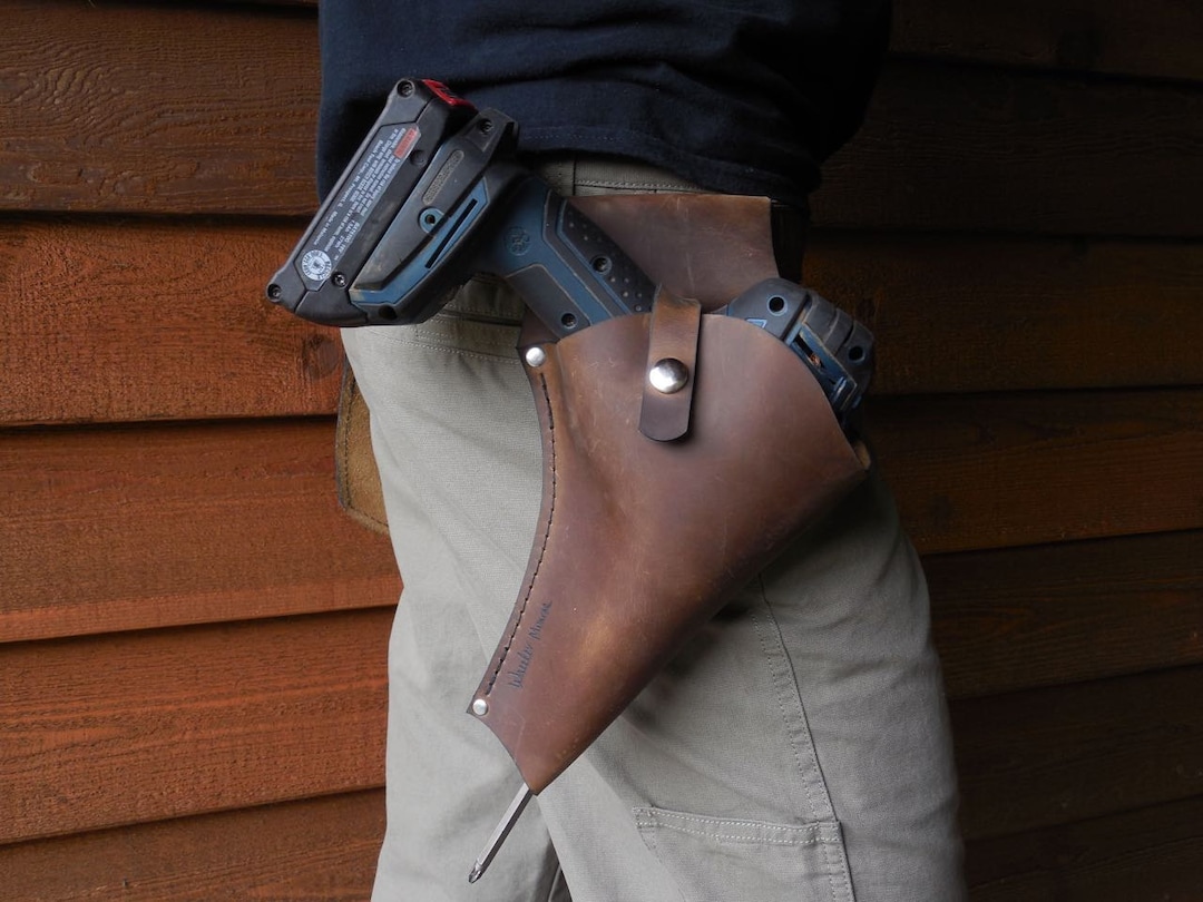 Leather Drill Holster Custom Snap Pouch Keeps Your Cordless Drill Close