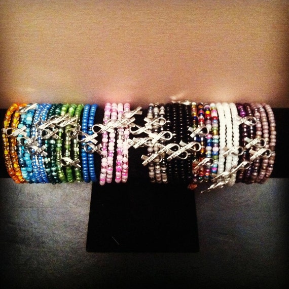 Items similar to Beaded Cancer Awareness Bracelets on Etsy