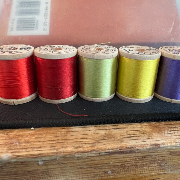 Belding Corticelli Silk Thread, Size A, Reds, Greens, and Purple