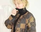 Brown Quilted Jacket Pattern Contrast Bomber Jacket OS XL Extra Large