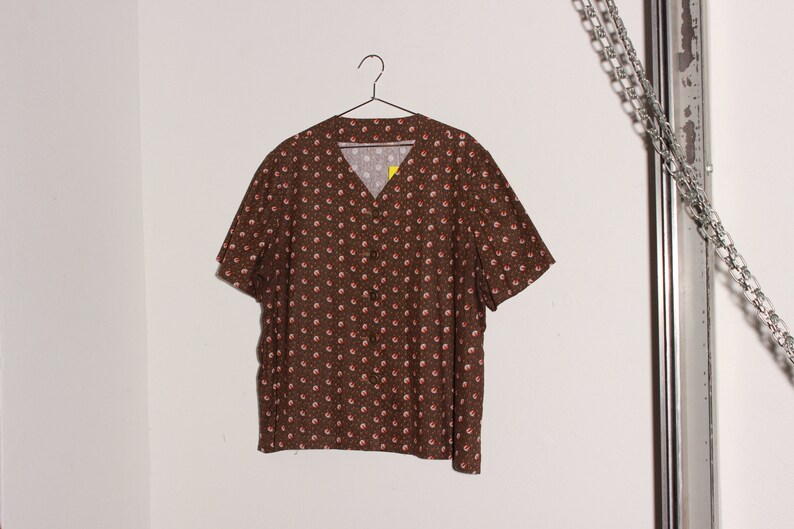 Brown Circle Print Button Down Large