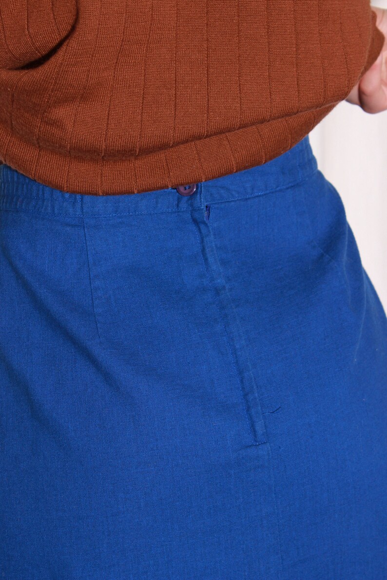 Cobalt Blue Linen Skirt High Waist Pencil Skirt Large