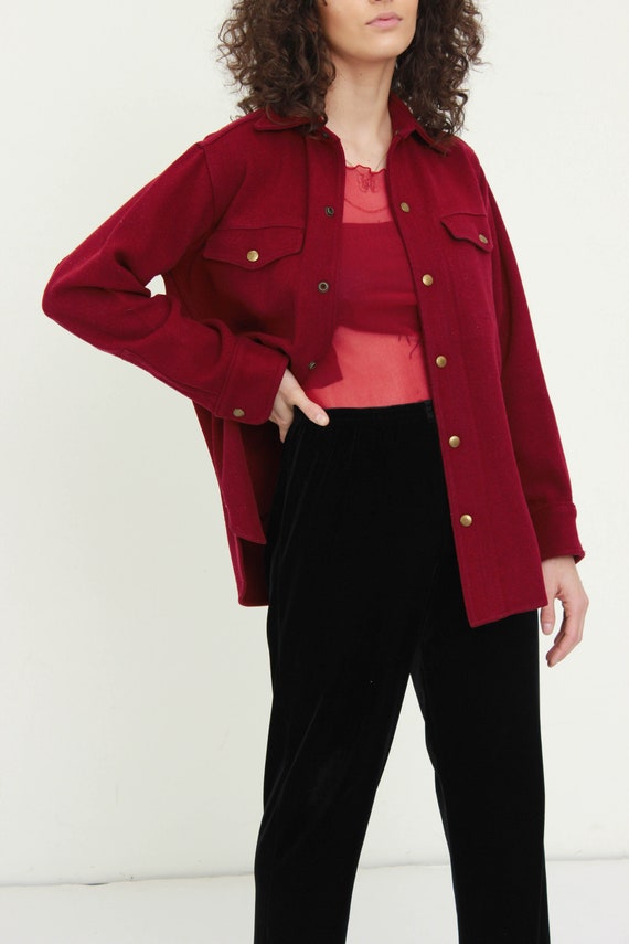 90s Red Wool Shirt Jacket