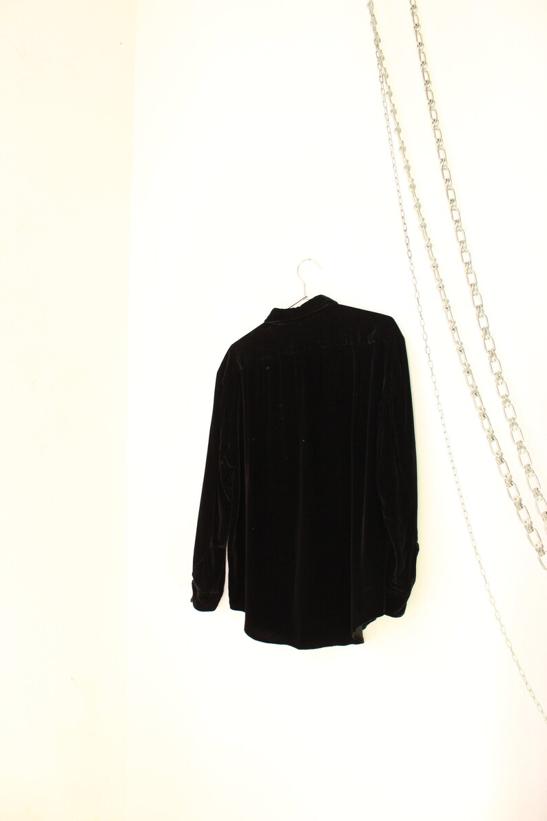 Black Velour Button Down Velvet Blouse Medium Large