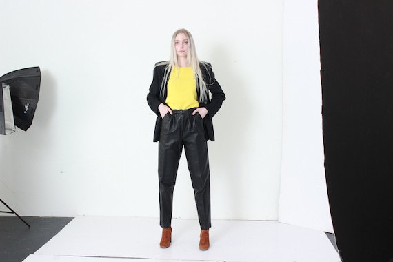 80s Black Leather Trouser Pants