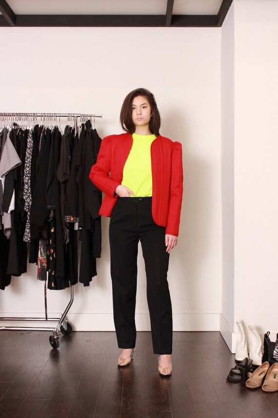 Red Quilted Puff Sleeve Jacket / Small