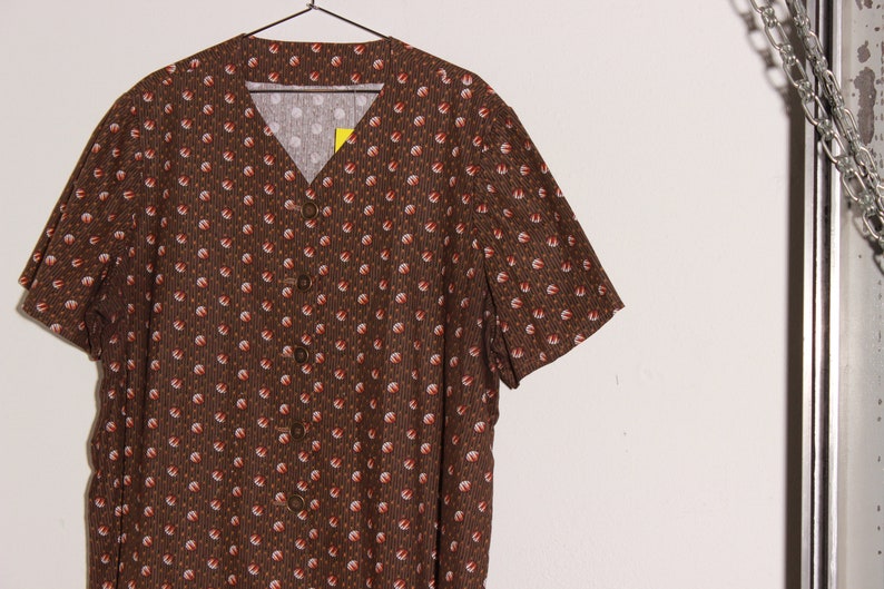 Brown Circle Print Button Down Large