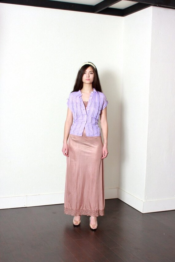40s Sheer Lilac Purple Gingham Button Through Blou