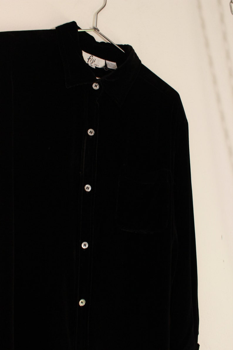 Black Velour Button Down Velvet Blouse Medium Large