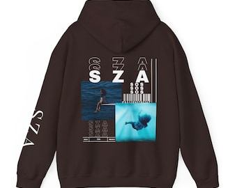 Sweat à capuche SZA, pochette d'album SOS, produits dérivés SZA, pochette d'album Sza, éventail Sza, sweat à capuche marron, chemise Sza, sweats à capuche graphiques, motif au dos, tournée Sza 2023