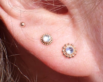 14K Gold Beaded Bezel Stud Earrings with Gemstone or Moissanite