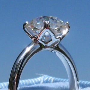 Old Mine Cut Classique Moissanite Engagement Ring, White Gold Lotus Solitaire Engagement Ring, OMC Moissanite, Antique Cushion Cut ACC image 5