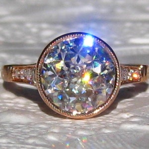 Jubilee Cut Classique Moissanite in Milgrain Bezel Lotus Engagement Ring, Floral Rose Gold Engagement Ring, Round Moissanite Engagement Ring