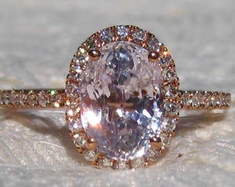 GIA Certified Peach Sapphire Rose Gold Diamond Halo Engagement Ring, Rose Gold Engagement Ring, Oval Pink Sapphire Ring