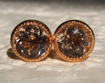 Morganite Rose Gold Milgrain Bezel Stud Earrings