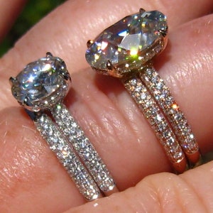3-Row Pave Bridal Set: Diamond Solitaire Engagement Ring Mount and Wedding Band image 4