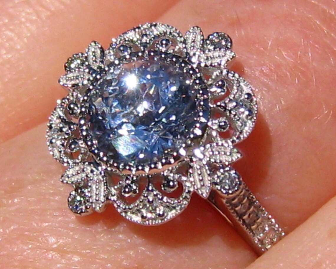 2 Carat Light Blue Sapphire Engagement Ring Vintage Inspired - Etsy