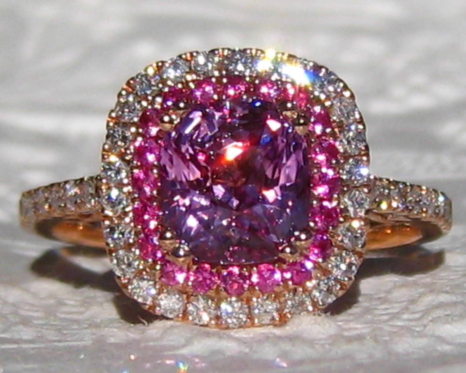 Details about 2Ct Cushion Cut Pink Sapphire Double Halo Engagement Ring 14K White Gold Finish Details about 2Ct Cushion Cut Pink Sapphire Double Halo Engagement Ring 14K White Gold Finish
