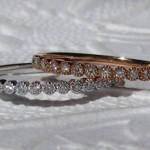 Gold Milgrain Bezel Moissanite or Diamond Wedding Band
