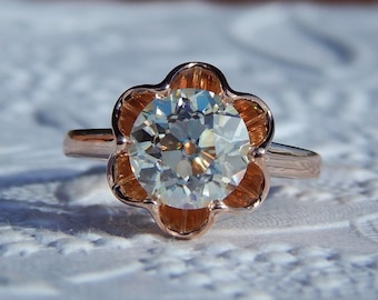 Old European Cut (OEC) Moissanite in 14K Rose Gold Buttercup Engagement Ring