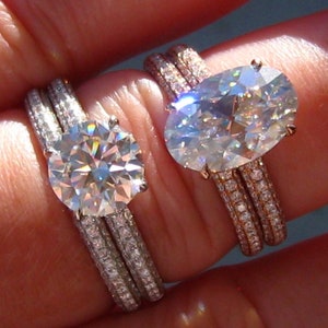 3-Row Pave Bridal Set: Diamond Solitaire Engagement Ring Mount and Wedding Band image 3