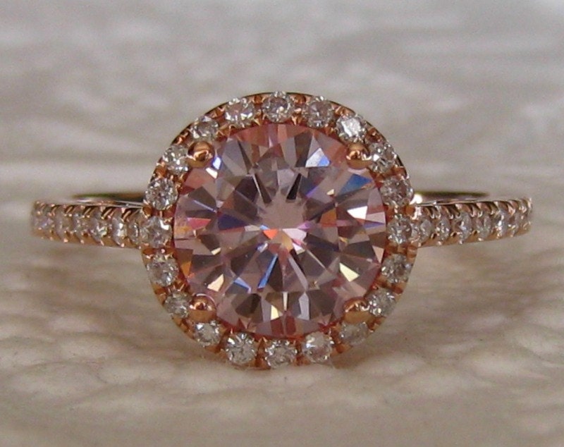 Pink Moissanite Engagement Ring Rose Gold Engagement Ring Etsy