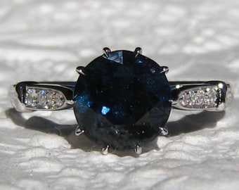 2 Carat Teal Blue Round Sapphire Engagement Ring in White Gold Aster Design