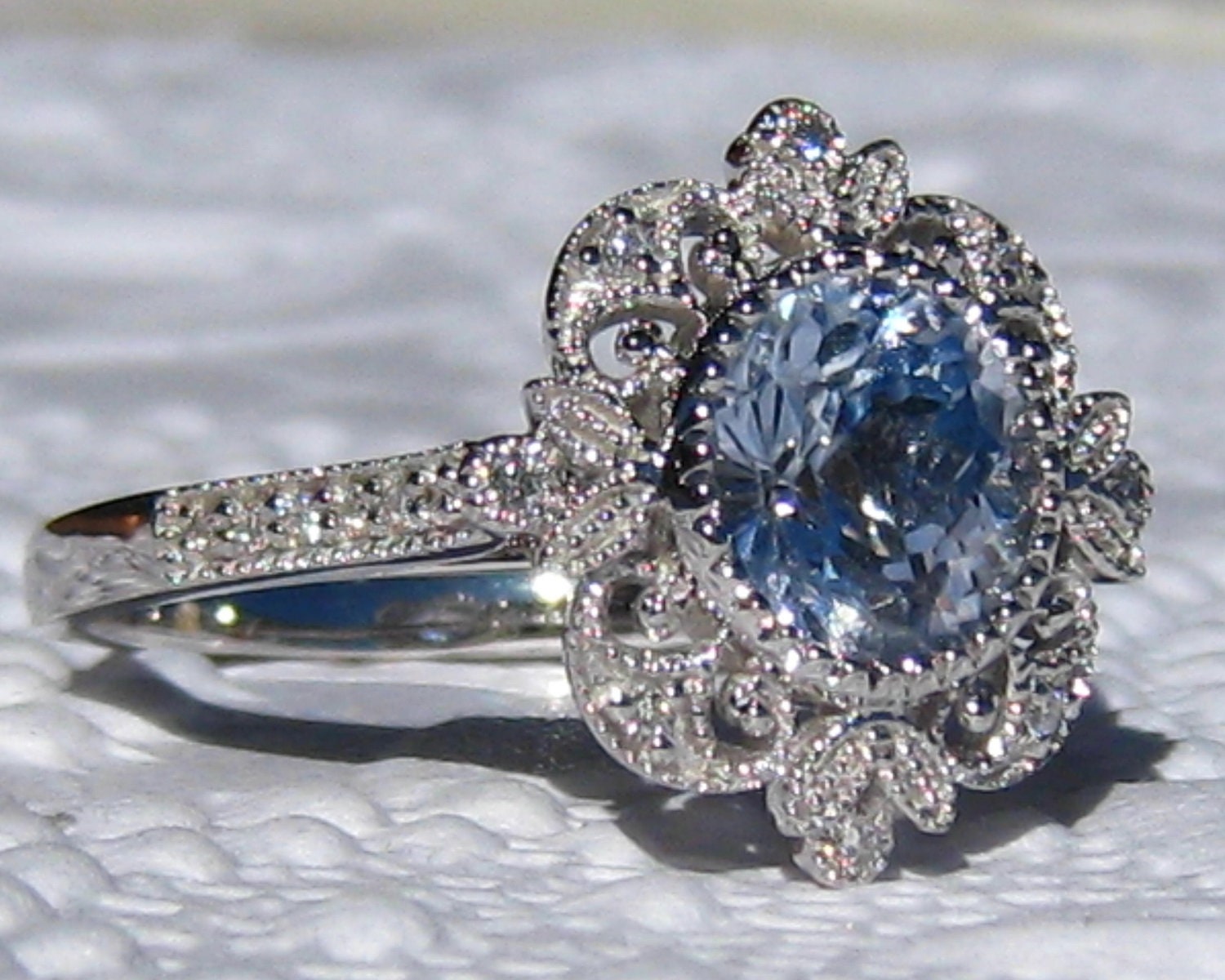 2 Carat Light Blue Sapphire Engagement Ring Vintage Inspired | Etsy