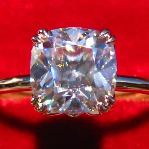 Old Mine Cut Classique Moissanite Engagement Ring, Rose Gold Lotus Solitaire Engagement Ring, OMC Moissanite, Antique Cushion Cut ACC
