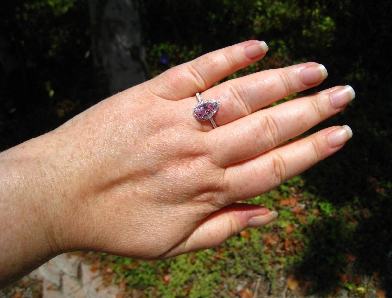 2.5 Carat Pink Ceylon Sapphire Engagement Ring with White Gold Diamond Halo